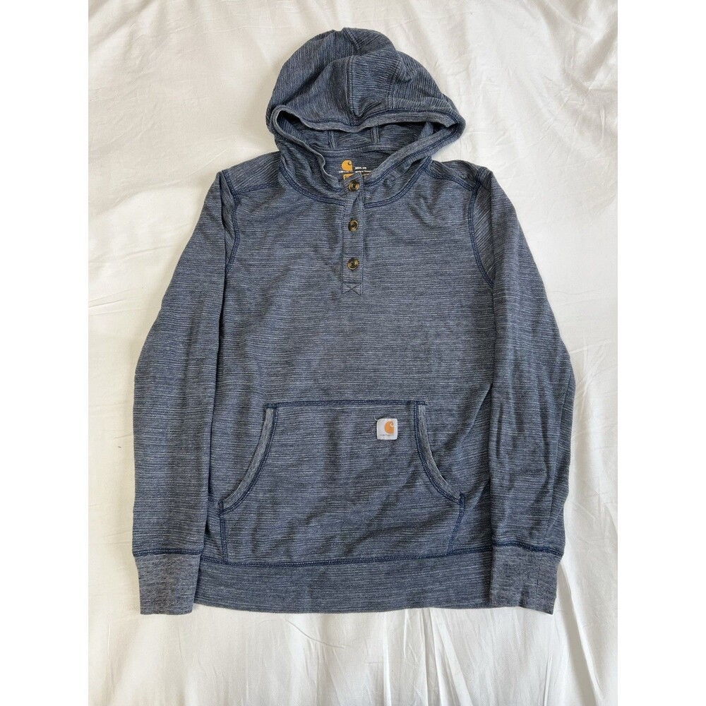 Carhartt Norwark Henley Hoodie Long Sleeve Shirt Medium Blue Slightly Fitted